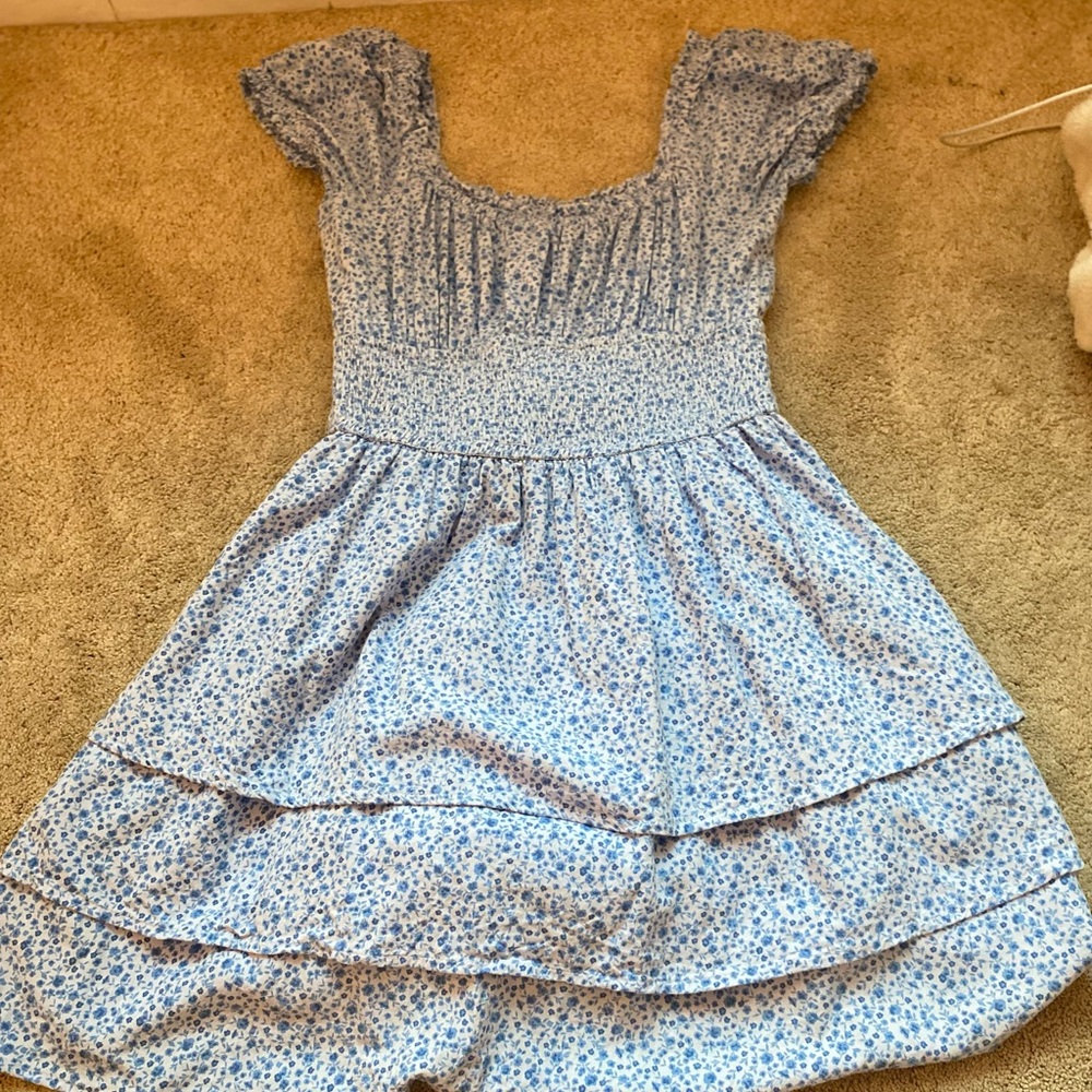 Hollister Blue Smocked Tiered Sundress